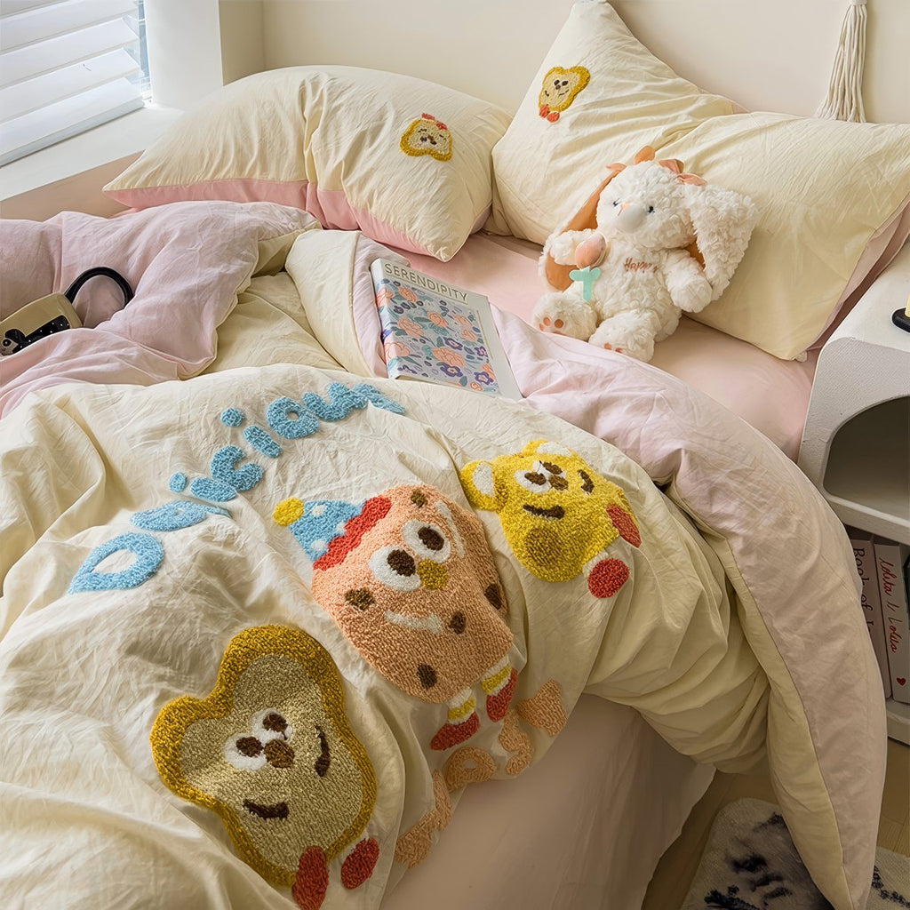 Cartoon Embroidered Toast Bread Bedding Set