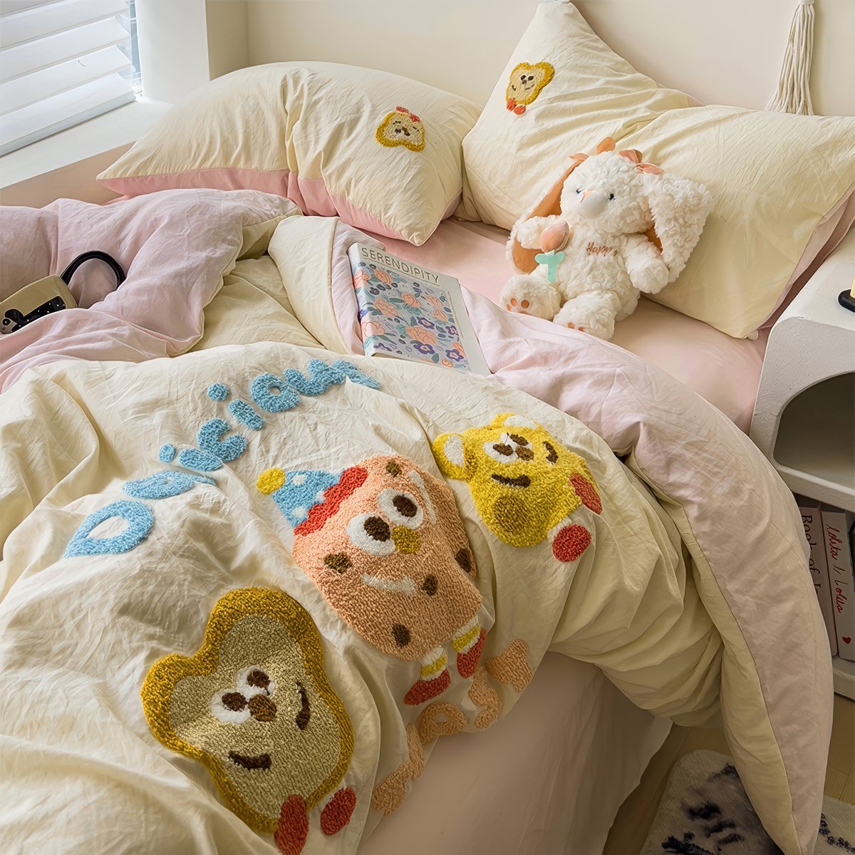 Cartoon Embroidered Toast Bread Bedding Set