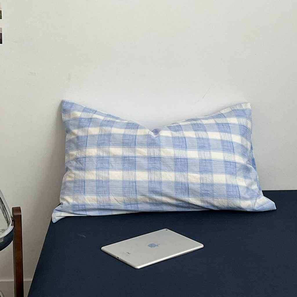 Cloud Blue Gingham Check Bedding Set