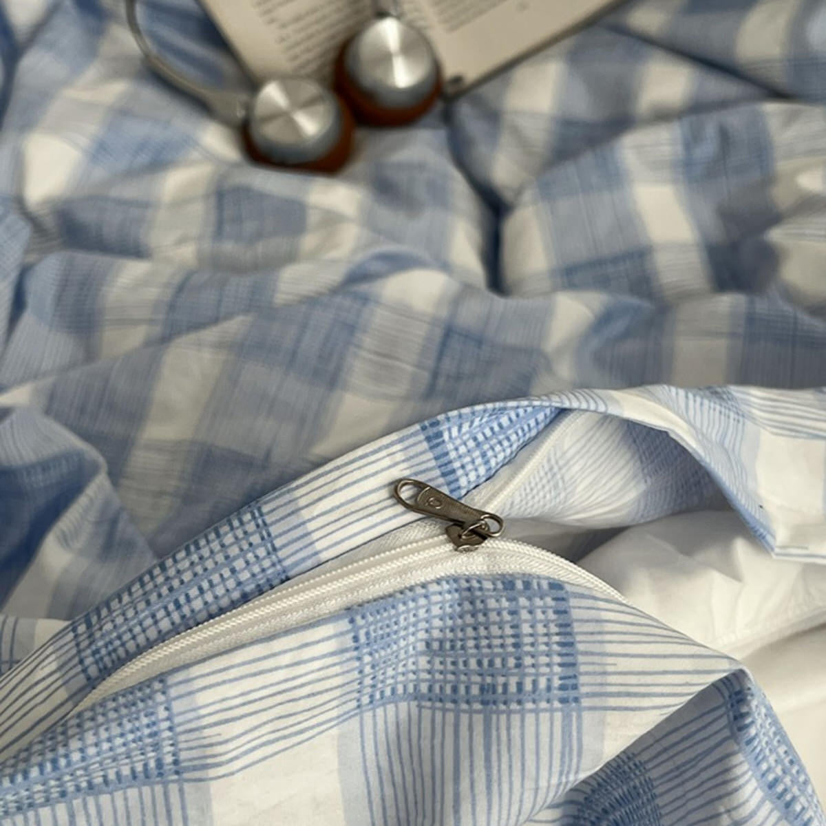 Cloud Blue Gingham Check Bedding Set