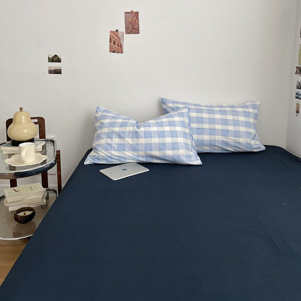 Cloud Blue Gingham Check Bedding Set