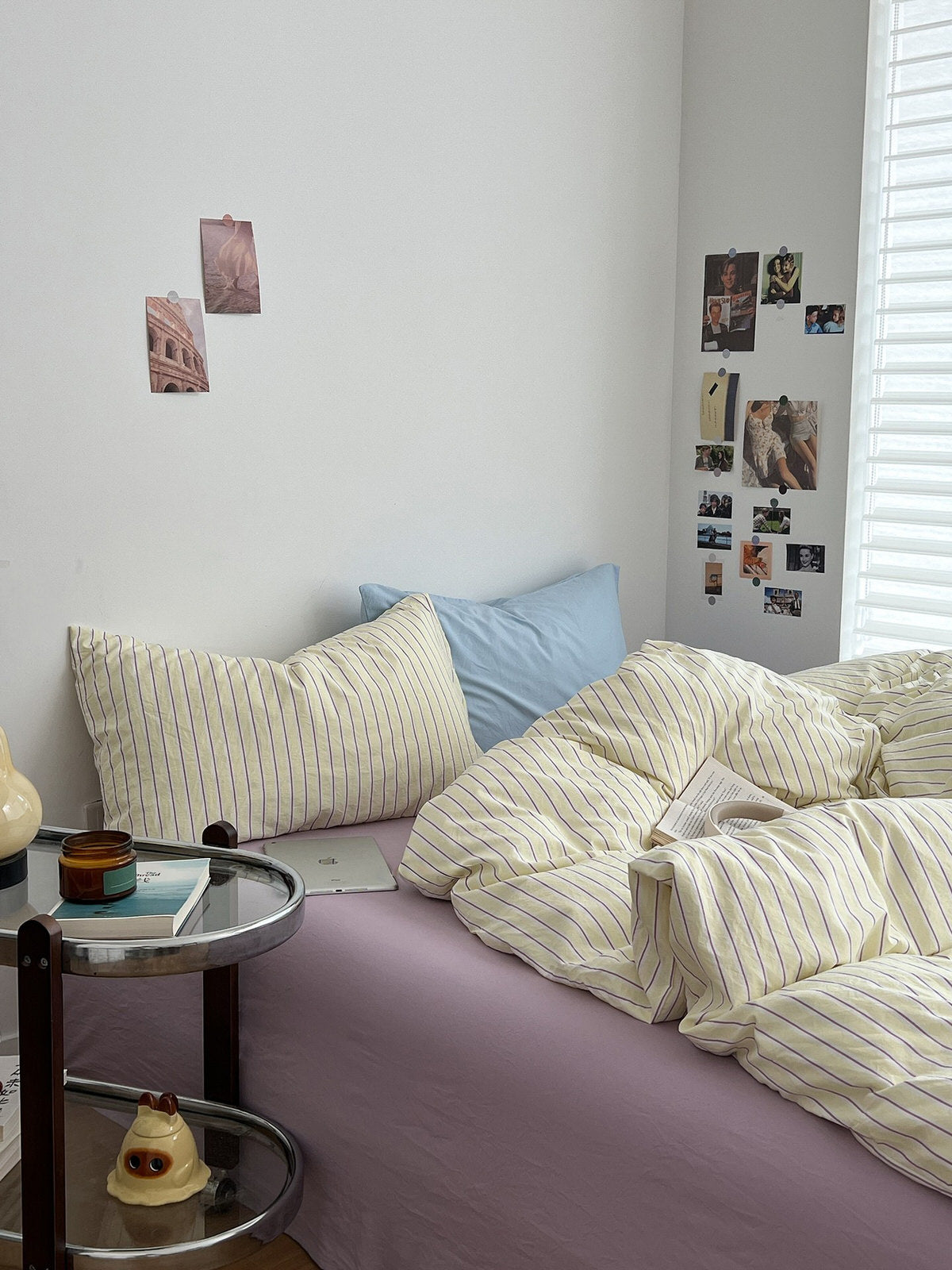 Pale Lemon Pinstripe Bedding Set