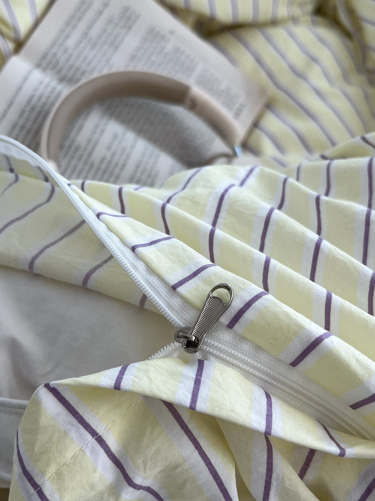 Pale Lemon Pinstripe Bedding Set