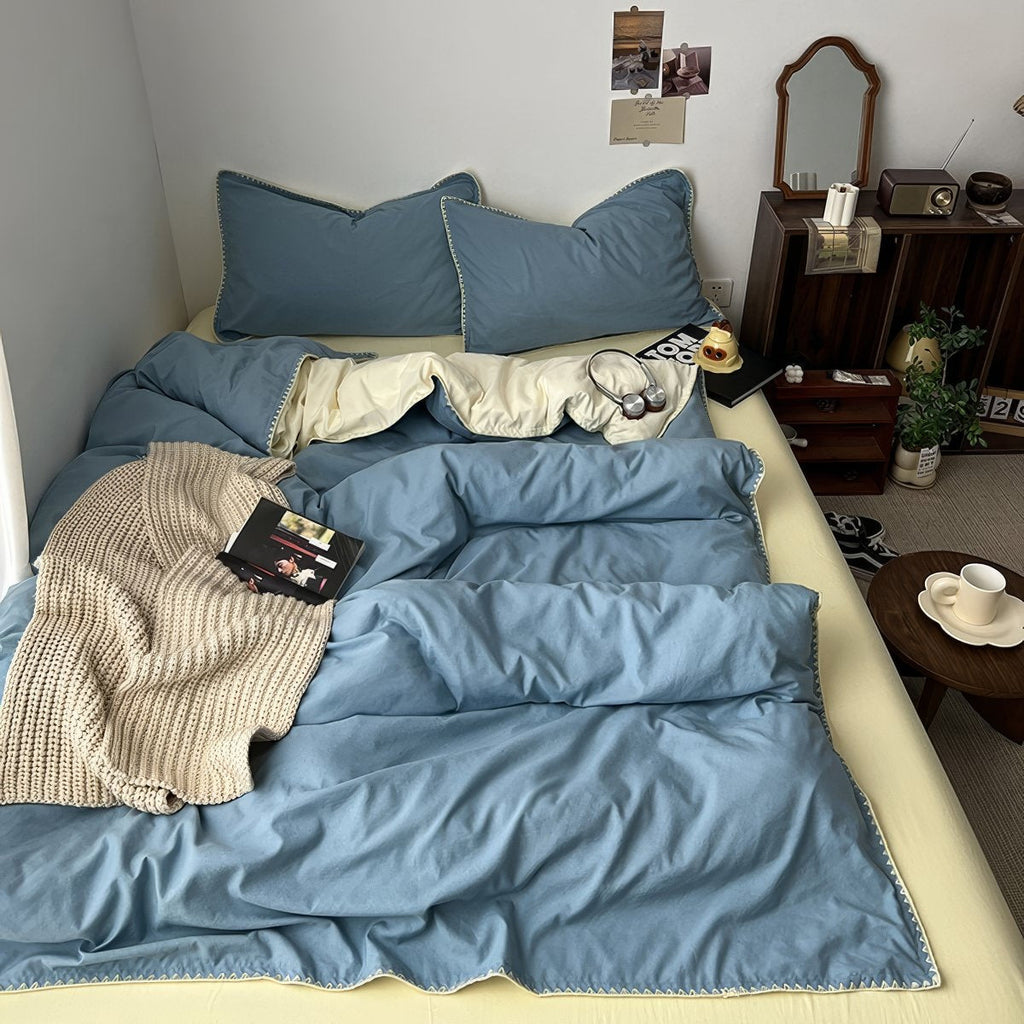 Stitched Edge Sage Blue Minimalist Bedding Set