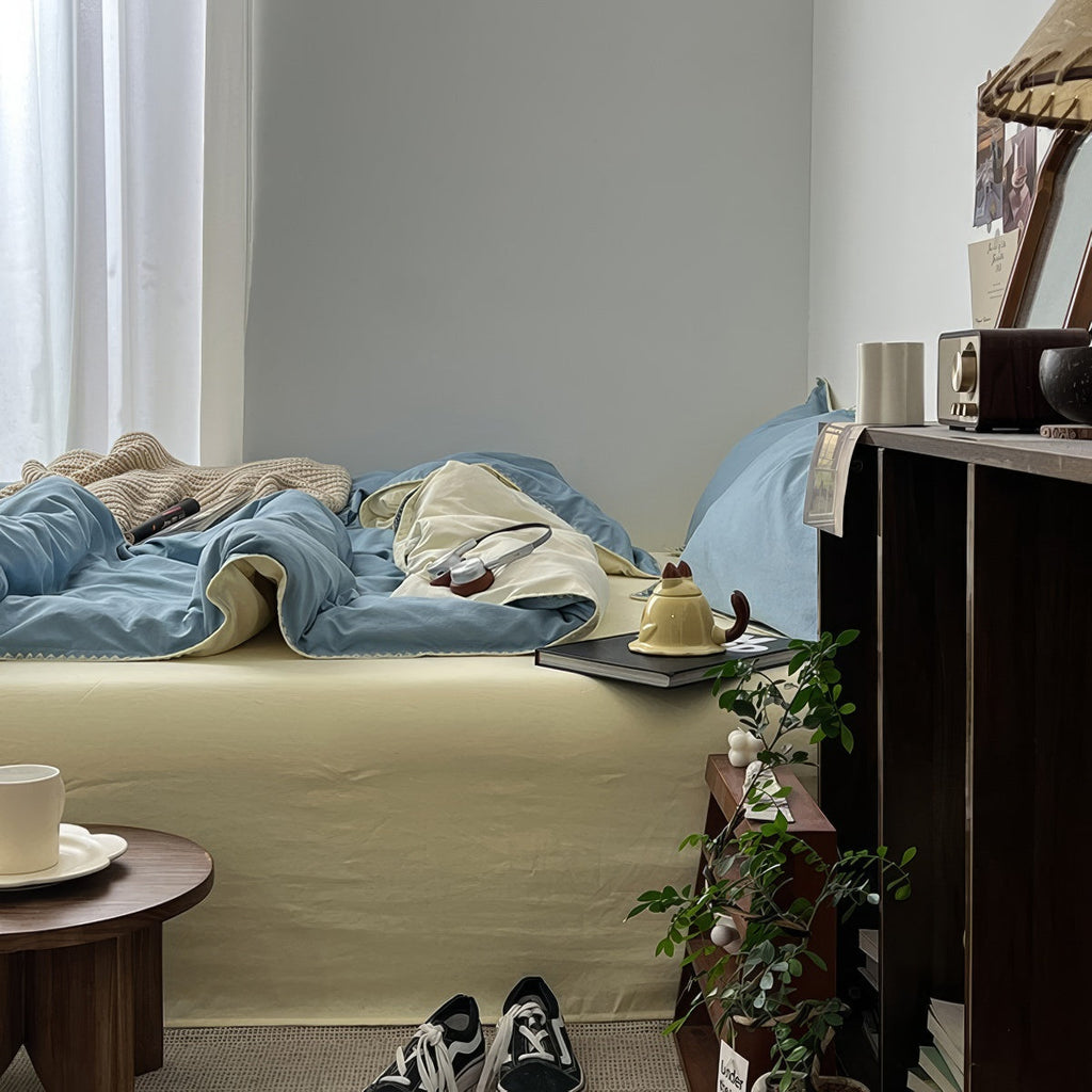 Stitched Edge Sage Blue Minimalist Bedding Set