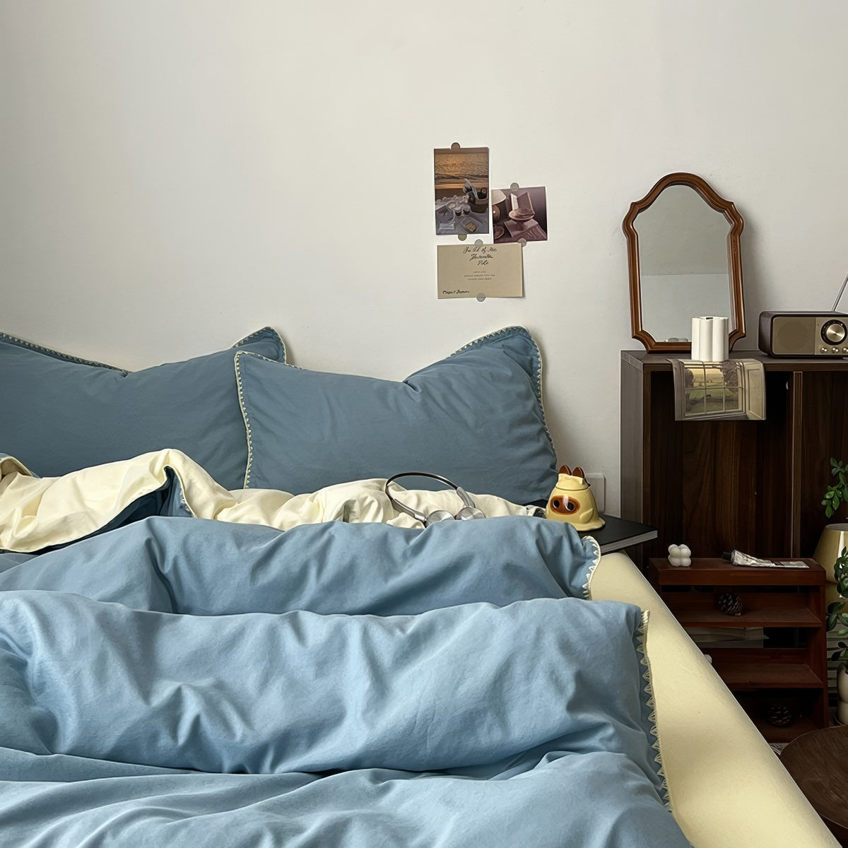 Stitched Edge Sage Blue Minimalist Bedding Set