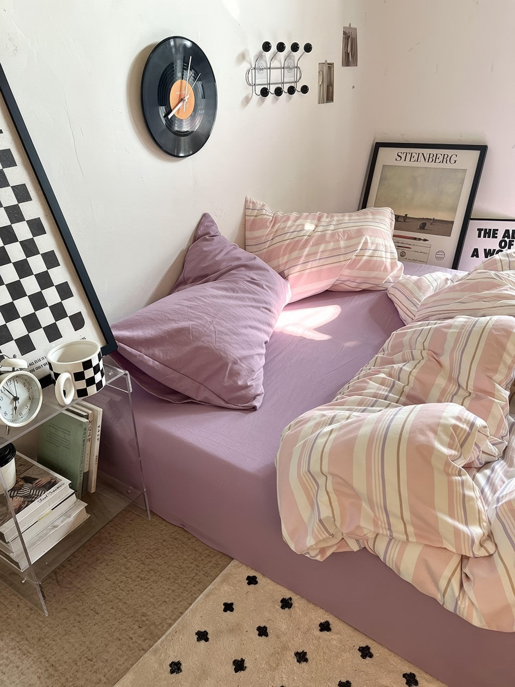 Vintage Pastel Pink Stripes Bedding Set
